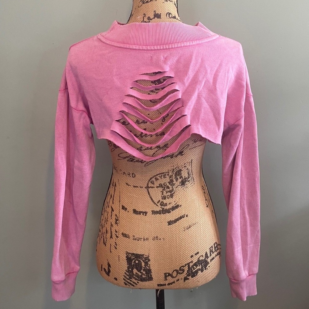 Handmade Upcycled Y2K E-Girl Rebel Rave Streetwear Shrug Distressed Pink Size XS